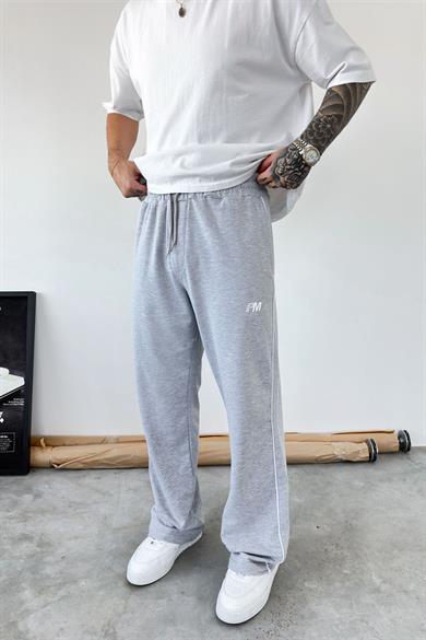 Gri PM Nakışlı Baggy Eşofman