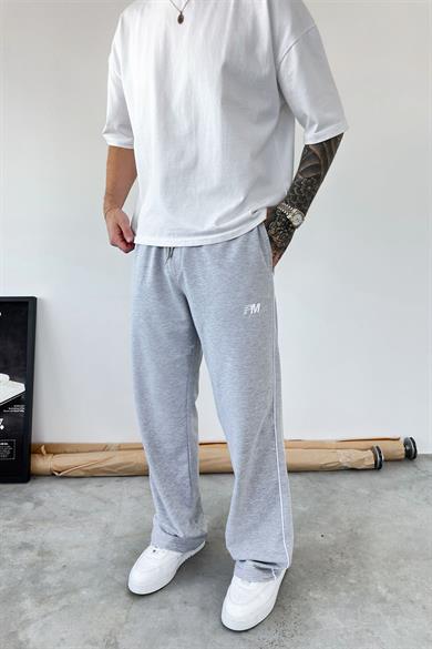 Gri PM Nakışlı Baggy Eşofman