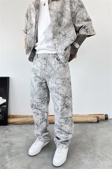 Gri Premium Baskılı Baggy Pantolon