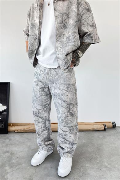 Gri Premium Baskılı Baggy Pantolon