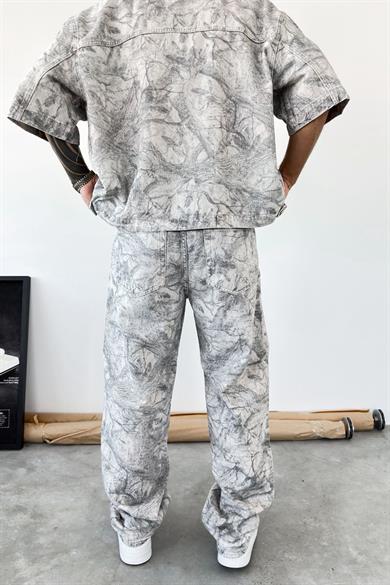 Gri Premium Baskılı Baggy Pantolon