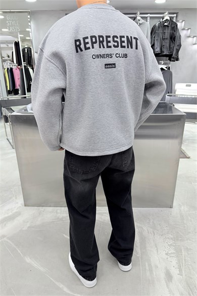 Gri Represent Baskılı Boxy Kalıp Sweatshirt