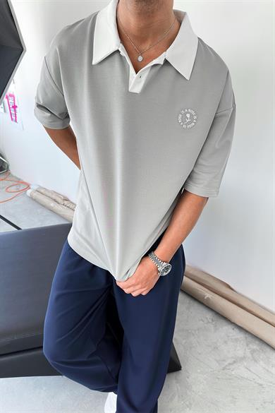 Gri Rose Polo Yaka OUTPLENTY PREMİUM Oversize Tişört