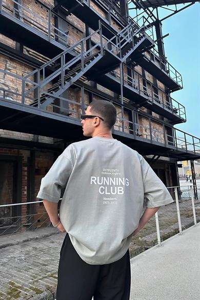 Gri Running Club OUTPLENTY PREMİUM Oversize Tişört