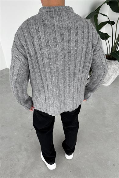 Gri Soft Premium Örme Relaxed Triko Kazak
