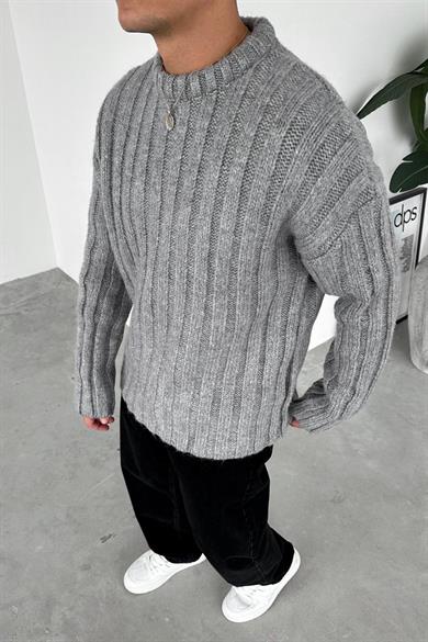 Gri Soft Premium Örme Relaxed Triko Kazak