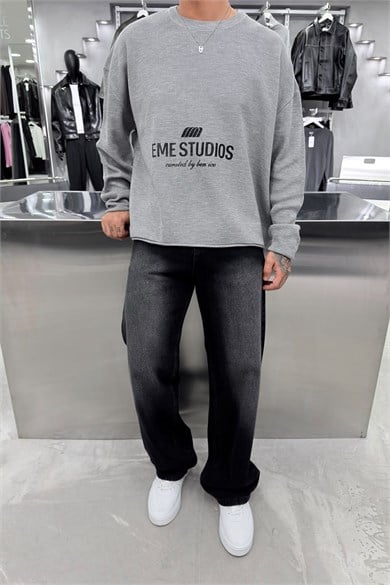 Gri Studios Baskılı Boxy Fit Triko Kazak