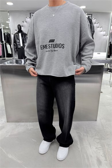 Gri Studios Baskılı Boxy Fit Triko Kazak