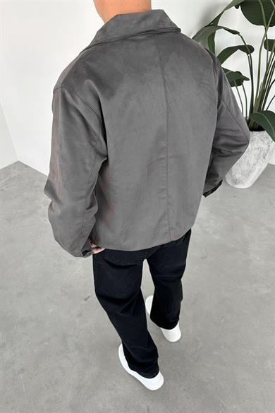 Gri Süet Kumaş Basic Relaxed Ceket