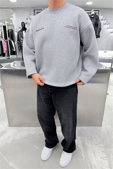 Gri Sweats Baskılı Boxy Fit Sweatshirt