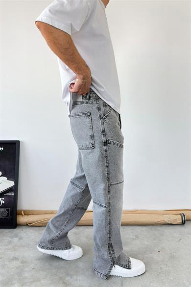 Gri Tasarım Paça Fermuar Detay Baggy Pantolon