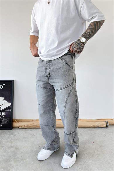 Gri Tasarım Paça Fermuar Detay Baggy Pantolon