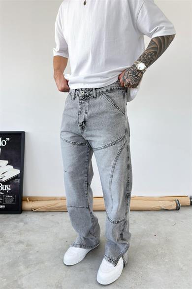 Gri Tasarım Paça Fermuar Detay Baggy Pantolon