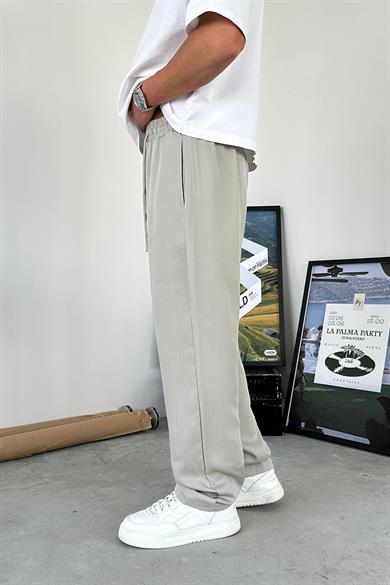 Gri Tensel Kumaş Basic Baggy Pantolon