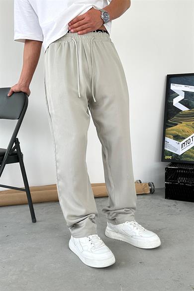 Gri Tensel Kumaş Basic Baggy Pantolon