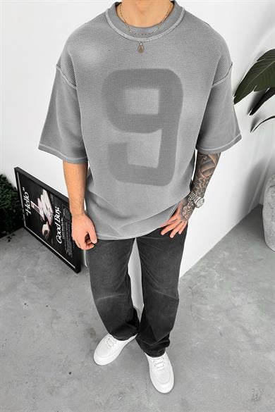 Gri Ters Dikiş Detay Dokuma Oversize Tişört