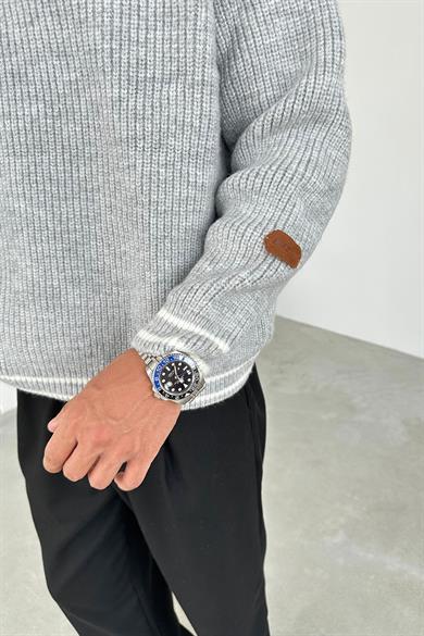Gri V Yaka Triko Oversize Kazak