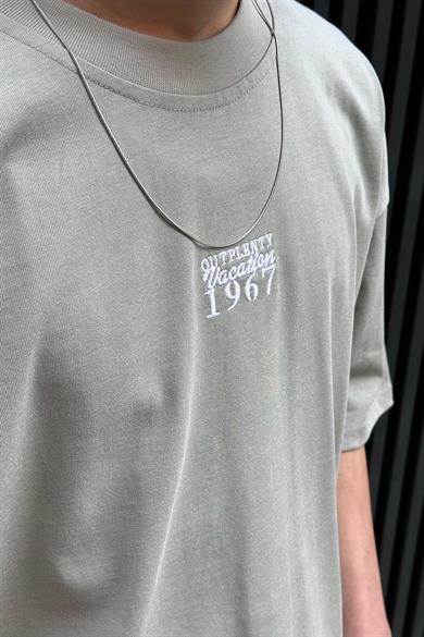 Gri Vacation 1967 Nakış Detay OUTPLENTY PREMİUM Oversize Tişört