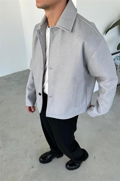 Gri Wool Blend Relaxed Ceket