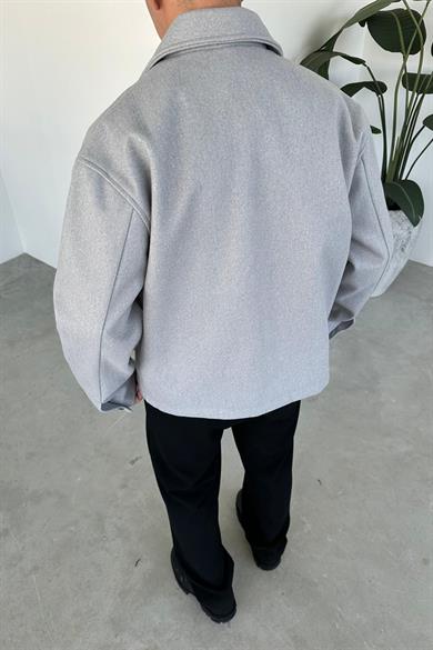 Gri Wool Blend Relaxed Ceket