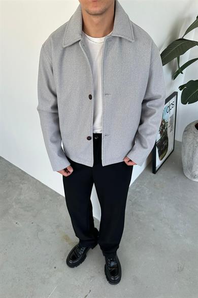 Gri Wool Blend Relaxed Ceket