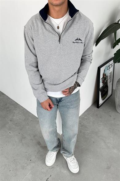 Gri Yacht Club Yarım Fermuar Relaxed Sweatshirt