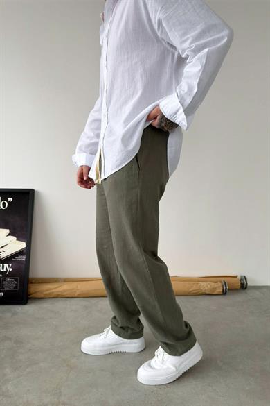 Haki Baggy Keten Pantolon