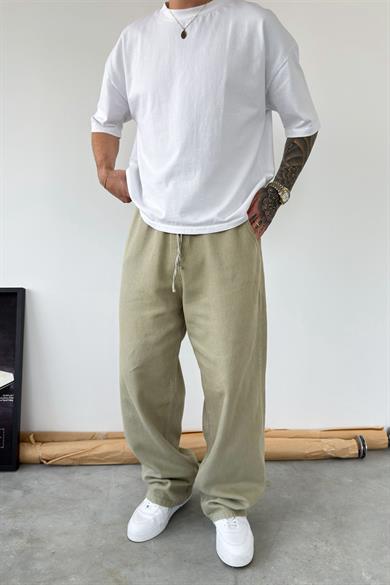 Haki Basic Gabardin Baggy Pantolon