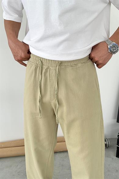 Haki Basic Gabardin Beli Lastikli Pantolon