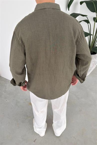 Haki Basic Relaxed Ham Keten Gömlek