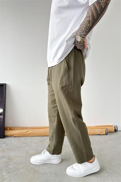 Haki Boyfriend Keten Pantolon