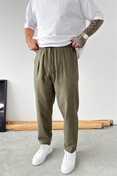 Haki Boyfriend Keten Pantolon