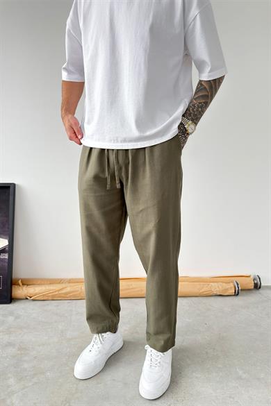 Haki Boyfriend Keten Pantolon