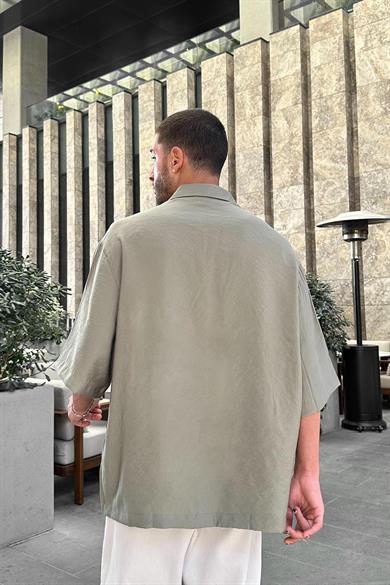 Haki Deniz Atı Nakış Detay BS Oversize Gömlek