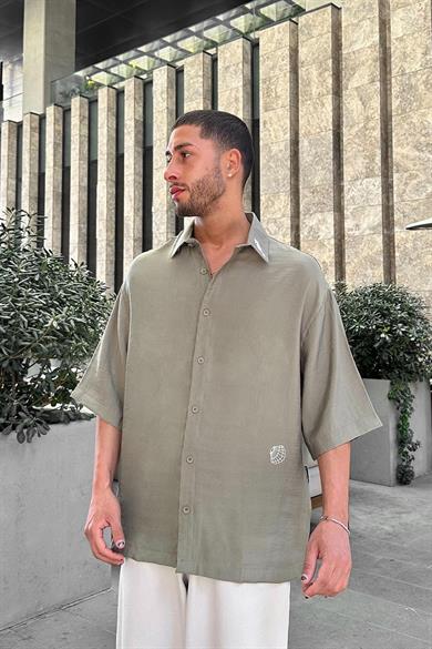 Haki Deniz Atı Nakış Detay BS Oversize Gömlek