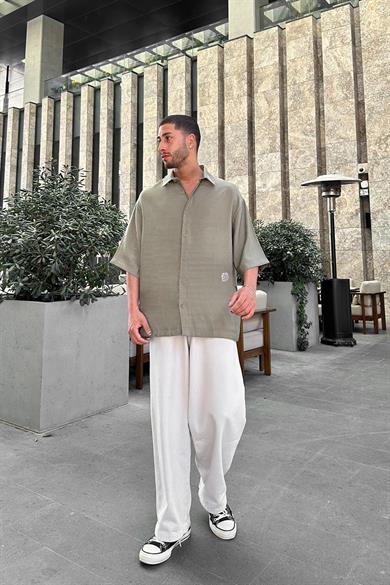 Haki Deniz Atı Nakış Detay BS Oversize Gömlek