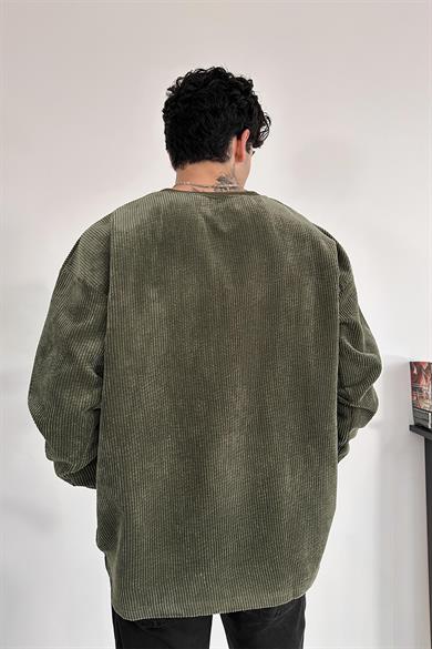 Haki Fitilli Kadife Basic Sweat