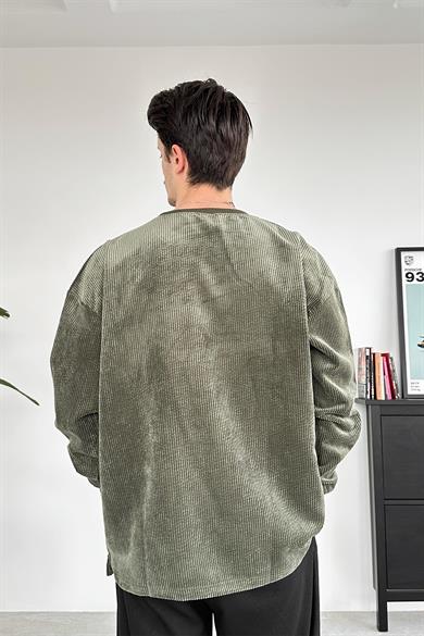 Haki Fitilli Kadife Basic Sweat