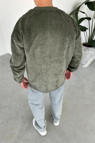 Haki Fitilli Kadife Basic Sweat