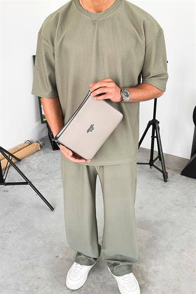 Haki Fitilli Oversize Tişört