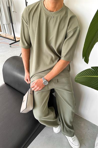 Haki Fitilli Oversize Tişört