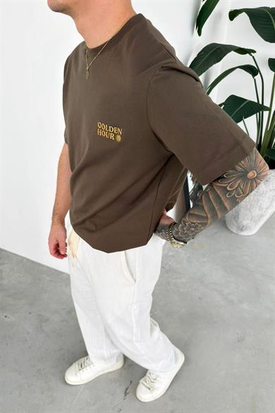 Haki Golden Nakış Oversize Tişört
