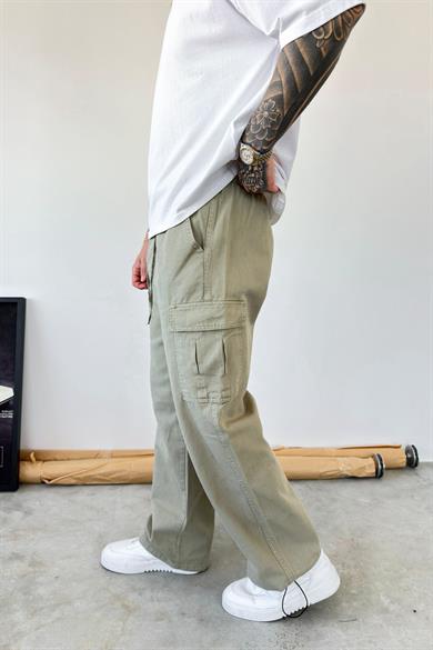 Haki Kargo Cepli Ayarlanabilir Baggy Pantolon