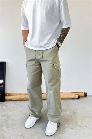 Haki Kargo Cepli Ayarlanabilir Baggy Pantolon
