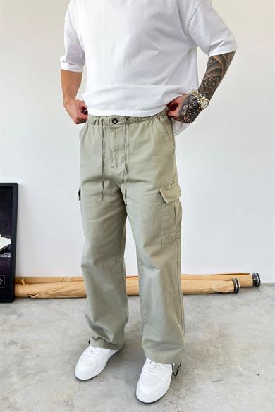 Haki Kargo Cepli Ayarlanabilir Baggy Pantolon