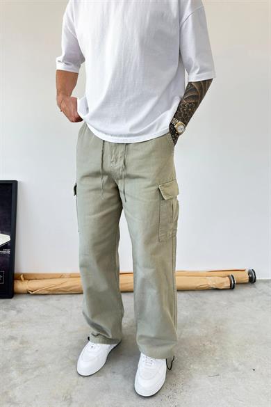 Haki Kargo Cepli Ayarlanabilir Baggy Pantolon