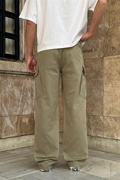 Haki Kargo Cepli Tek Fermuarlı Beli İpli CH Baggy Pantolon