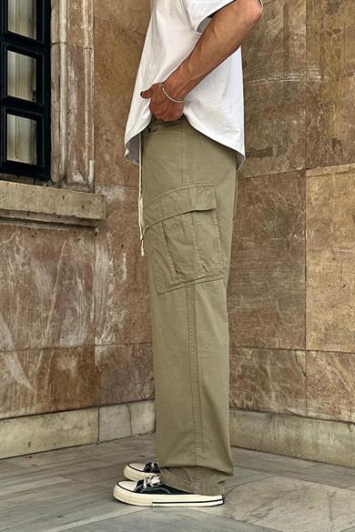 Haki Kargo Cepli Tek Fermuarlı Beli İpli CH Baggy Pantolon