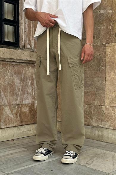 Haki Kargo Cepli Tek Fermuarlı Beli İpli CH Baggy Pantolon