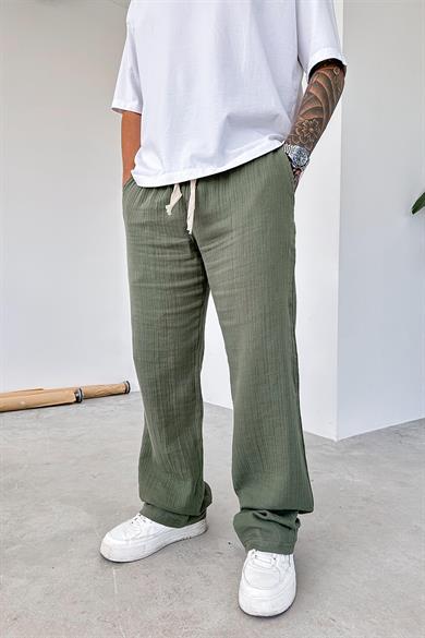 Haki Müslin Kumaş Premium Baggy Pantolon